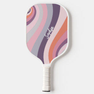 Retro Rainbow Swirl Custom Name Pickleball Paddle