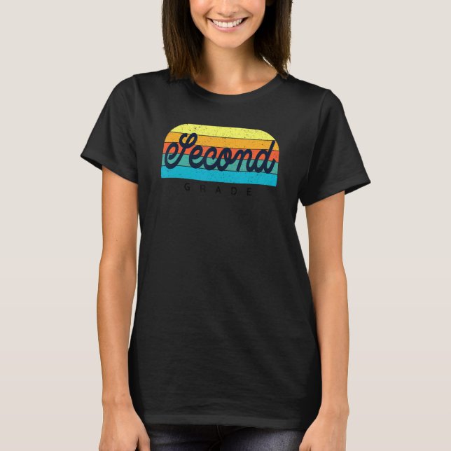 Retro Rainbow Teacher Second Grade 2nd Grader Cute T-Shirt (Front)