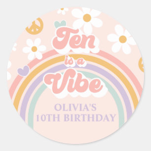 Retro Rainbow ten is a Vibe 10th Birthday Classic Round Sticker