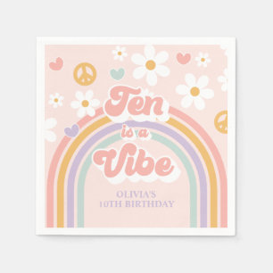 Retro Rainbow Ten is a Vibe 10th Birthday Napkin