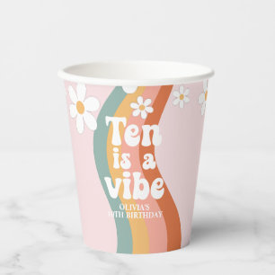 Retro Rainbow Ten is a Vibe Daisy 10th Birthday Paper Cups
