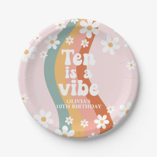 Retro Rainbow Ten is a Vibe Daisy 10th Birthday Paper Plate