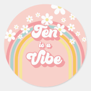 Retro Rainbow Ten is a Vibe Groovy 10th Birthday Classic Round Sticker