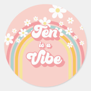 Retro Rainbow Ten is a Vibe Groovy 10th Birthday Classic Round Sticker