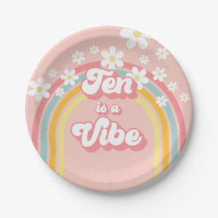 Retro Rainbow Ten is a Vibe Groovy 10th Birthday Paper Plate