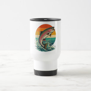 Retro Rainbow Trout Sunset Travel Mug