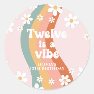Retro Rainbow Twelve is a Vibe Daisy 12th Birthday Classic Round Sticker