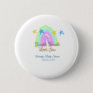 Retro rainbow twinkle twinkle little stars baby sh 6 cm round badge