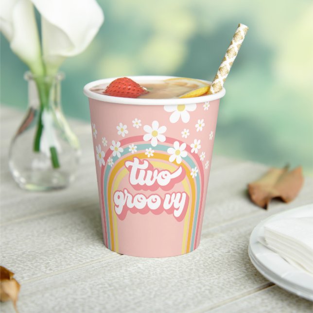 Retro Rainbow Two Groovy 2nd Birthday Paper Cups (Insitu)