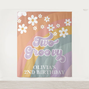 Retro Rainbow Two Groovy 2ND Birthday Tapestry