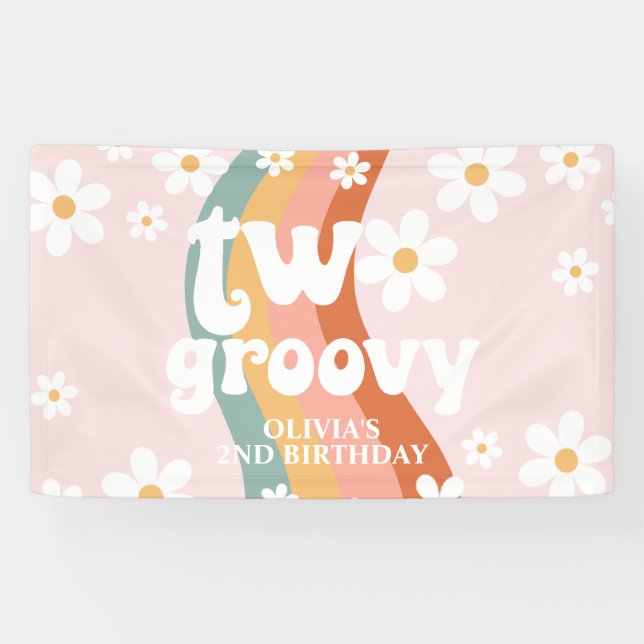 Retro Rainbow Two Groovy Daisy 2nd Banner (Horizontal)