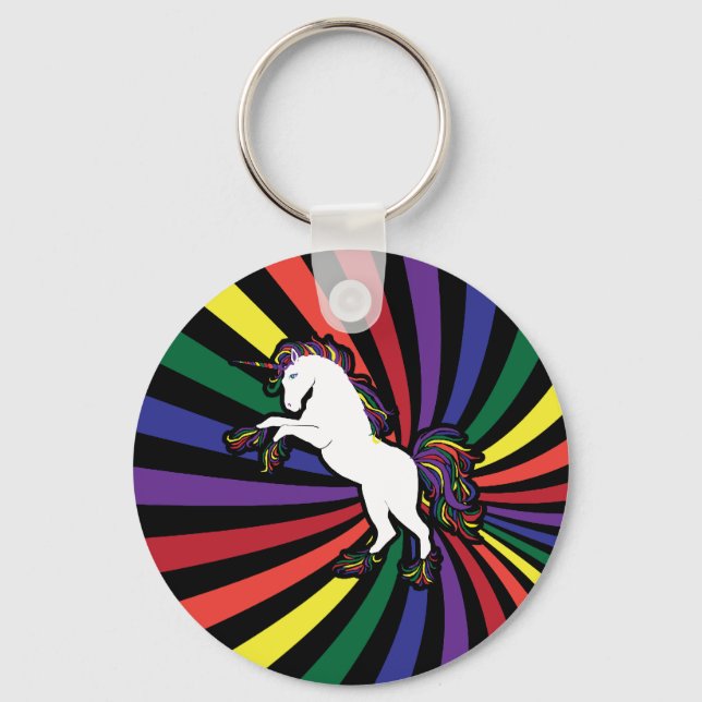 Retro Rainbow Unicorn Key Ring (Front)