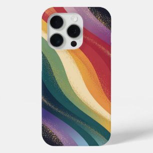 Retro Rainbow Waves with Golden Accents iPhone 15 Pro Case