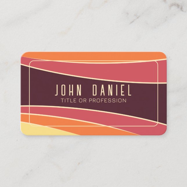 Retro rainbow wavy stripes business card (Front)