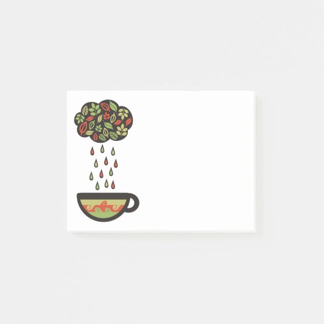 Retro raining tea leaves cloud teacup post-it notes (Front)