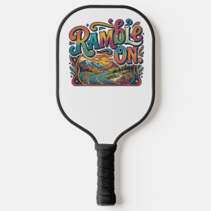 Retro Ramble On. Vintage Sunset & Mountain Path Pickleball Paddle