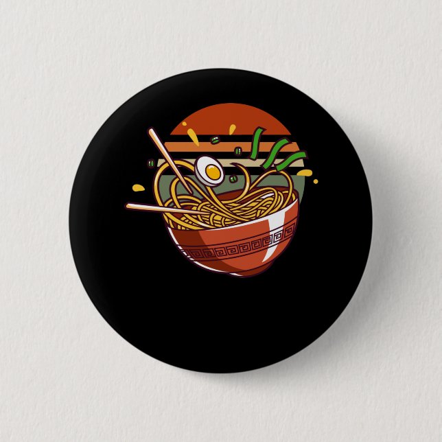 Retro Ramen Bowl with Chopsticks Japanese Noodles 6 Cm Round Badge (Front)