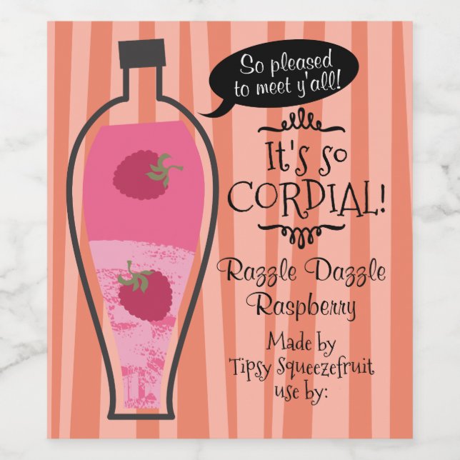 Retro raspberry cordial homemade wine vinegar label (Single Label)
