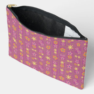 Retro Raspberry Patchwork Floral Large Accessory Pouch