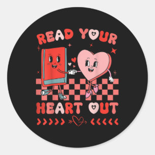 Retro Read Your Heart Out Valentines Day Teacher B Classic Round Sticker