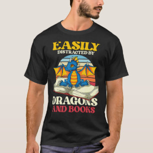Retro Reading Bookworm Librarian Book Dragon T-Shirt