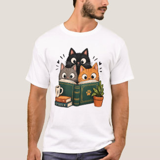 Retro Reading Cats, Book Lover Cottagecore Vintage T-Shirt