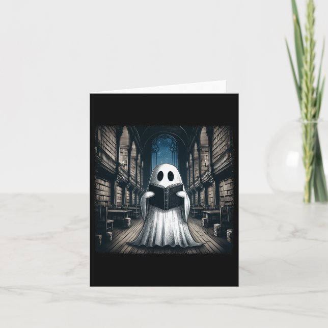 Retro Reading Ghost Library Halloween Librarian Bo Card (Front)