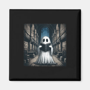 Retro Reading Ghost Library Halloween Librarian Bo Magnet