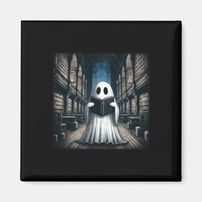 Retro Reading Ghost Library Halloween Librarian Bo Magnet (Front)