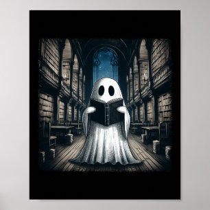 Retro Reading Ghost Library Halloween Librarian Bo Poster