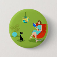 Retro Reading Woman Button