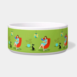 Retro Reading Woman Ceramic Pet Bowl