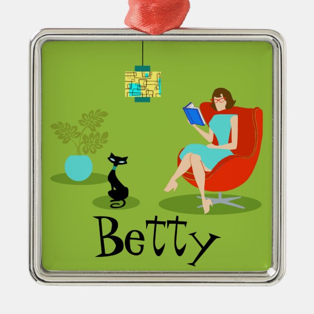 Retro Reading Woman Christmas Ornament (Front)