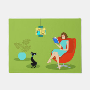 Retro Reading Woman Door Mat