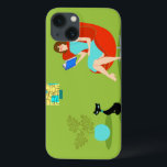 Retro Reading Woman iPad Air Case<br><div class="desc">This Retro Reading Woman iPad Air Case features a 1960's style, minimalist art, cartoon drawing of a woman who has her priorities in order. This delightful bookworm is entranced in a real page-turner. The shapely brunette is wearing an aqua dress and red glasses, while holding a blue book. She is...</div>