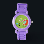 Retro Reading Woman Kid's Watch<br><div class="desc">This Retro Reading Woman Kid's Watch features a 1960's style, minimalist art, cartoon drawing of a woman who has her priorities in order. This delightful bookworm is entranced in a real page-turner. The shapely brunette is wearing an aqua dress and red glasses, while holding a blue book. She is seated...</div>