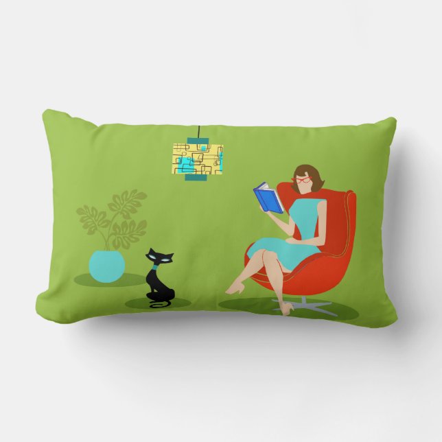 Retro Reading Woman Lumbar Pillow (Front)