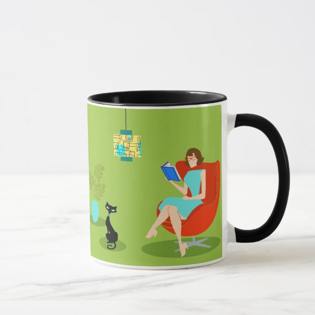 Retro Reading Woman Ringer Mug (Right)