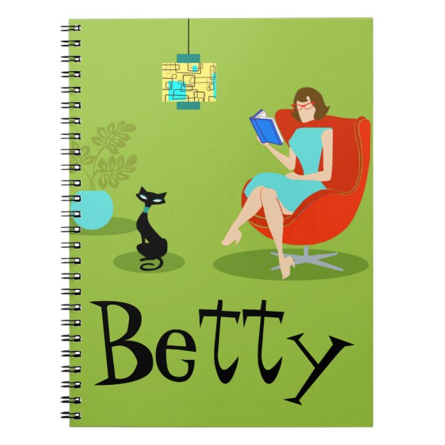 Retro Reading Woman Spiral Notebook (Front)