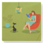Retro Reading Woman Stone Coaster