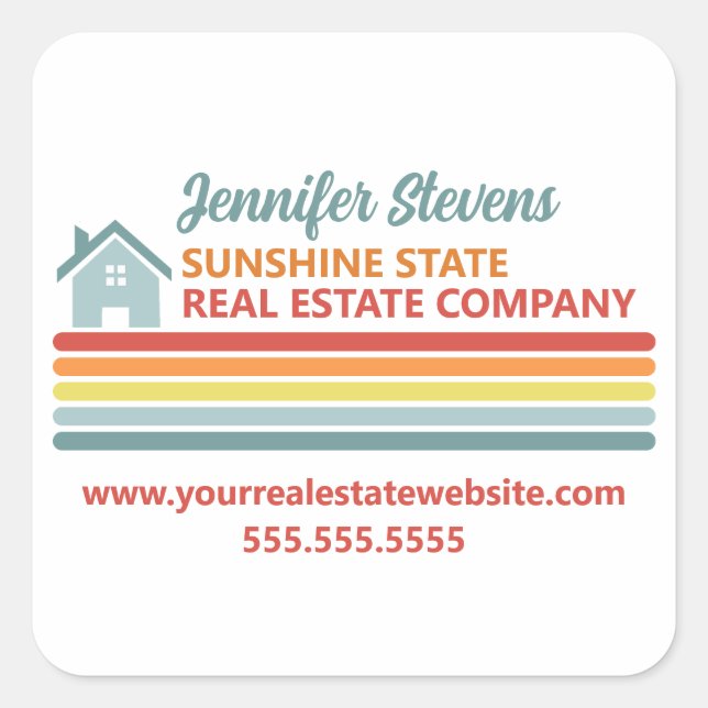 Retro Real Estate Company Realtor Marketing Square Sticker (Front)