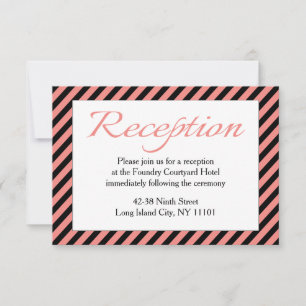 Retro Reception Pink & Black Striped Wedding Invitation