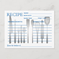 Retro Recipe Card Blue Striped