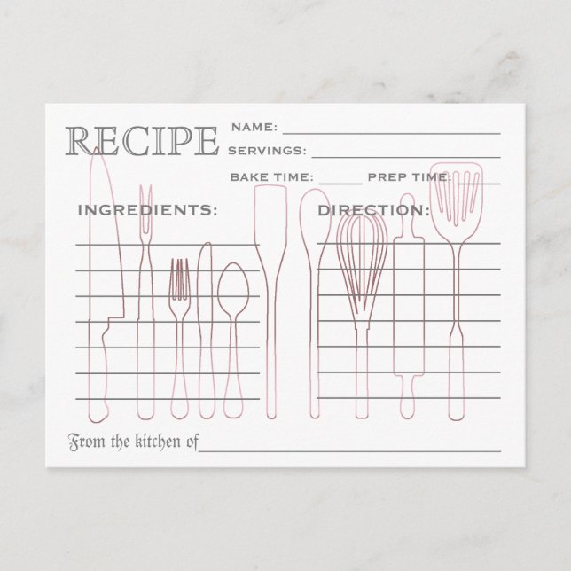 Retro Recipe Card Kitchen Tools Striped (Front)