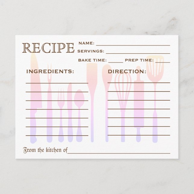 Retro Recipe Card Kitchen Tools Striped (Front)