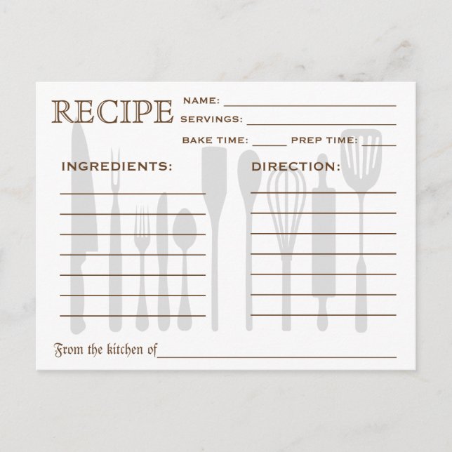 Retro Recipe Card Kitchen Tools Striped (Front)
