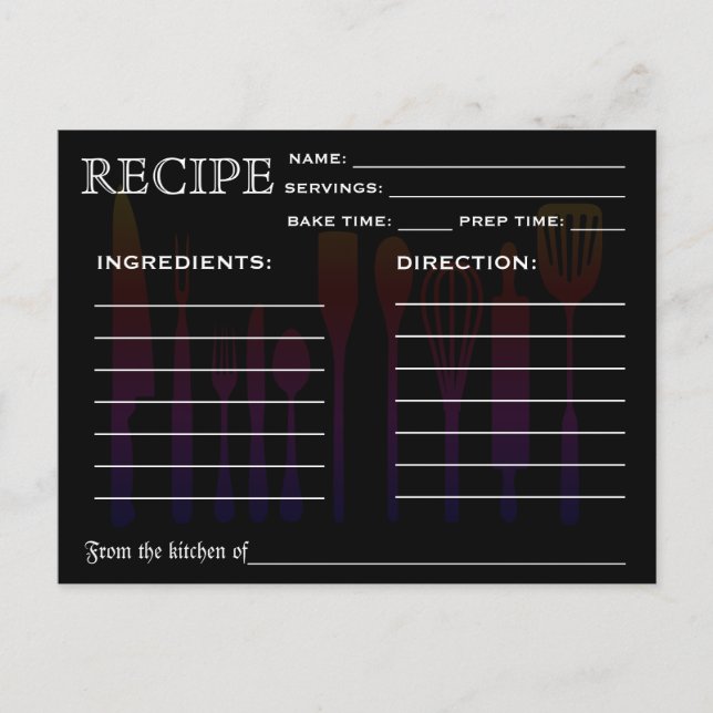 Retro Recipe Card Kitchen Tools Striped (Front)