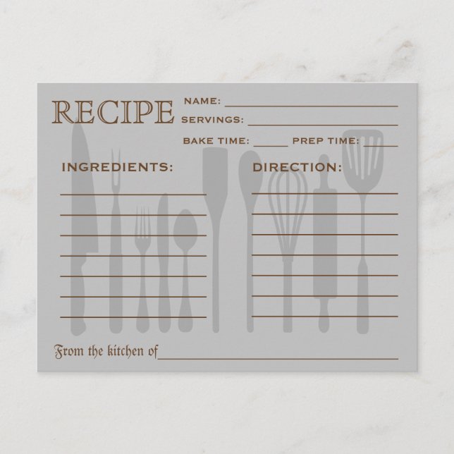 Retro Recipe Card Kitchen Tools Striped (Front)