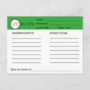 Retro Recipe Green Chef Card Kitchen Tools Striped