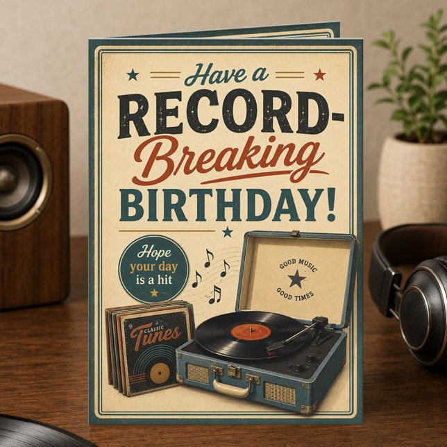 Retro Record Player Birthday Folded Card (Creator Uploaded)